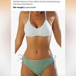 Cupshe Green and White Striped Bikini